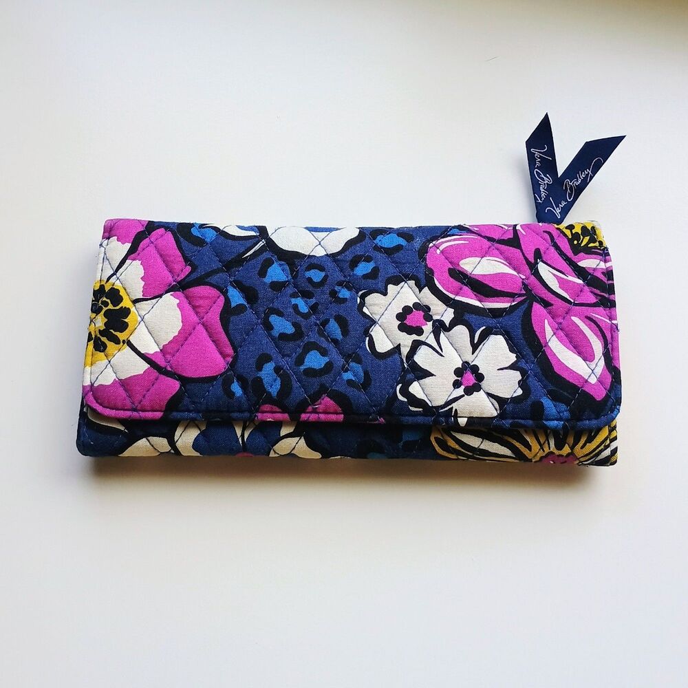 Vera Bradley African Violet Quilted Trifold Wallet Floral Organizer Blue Purple